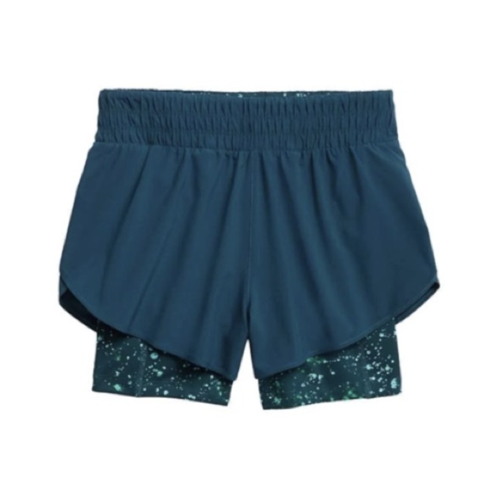 Athleta Woman’s XXS HIIT It 2 in 1 Short Teal Running With Stash